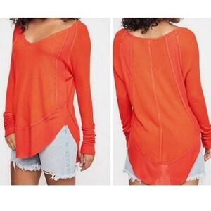We The Free Catalina Oversized Comfy Thermal Top Orange Size Large